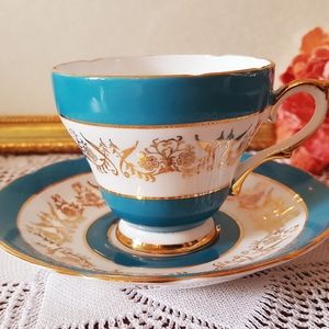 Blue and Gold Sutherland Cup and Saucer Set Englan